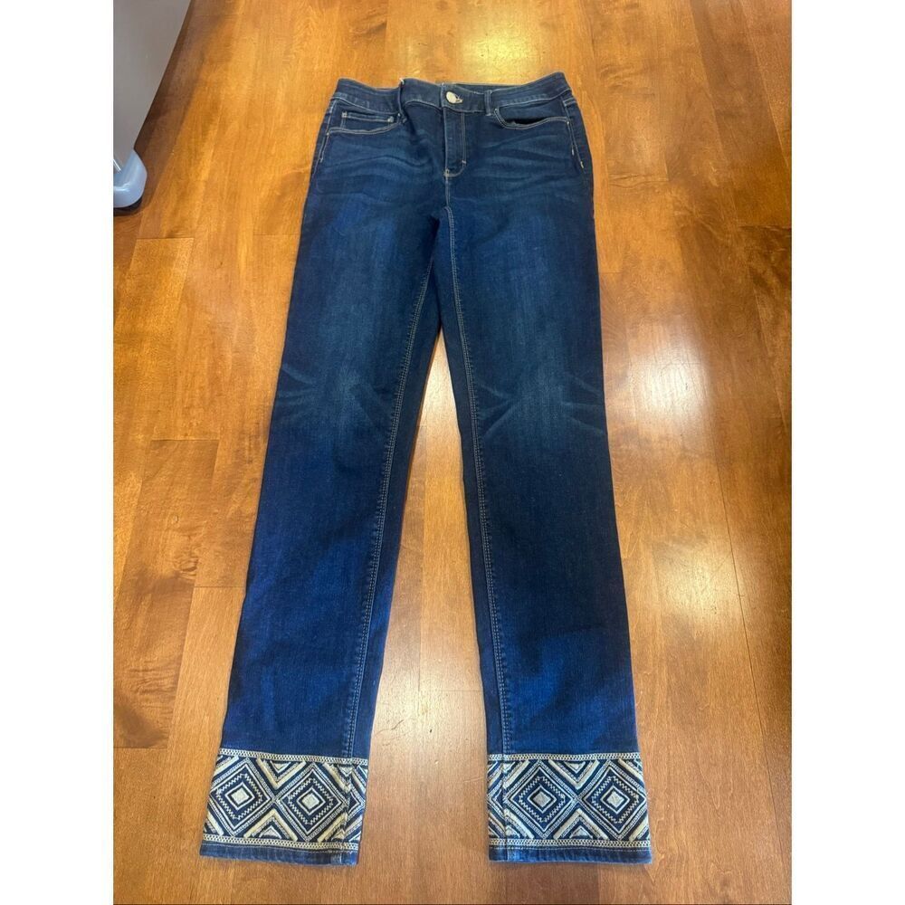 White House Black Market The Slim Crop Jeans Size 4L Dark Wash Embroidered Hem S